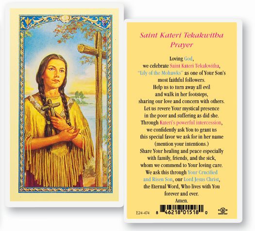 Saint Kateri Tekakwitha Laminated Catholic Prayer Holy Card Pack of 25