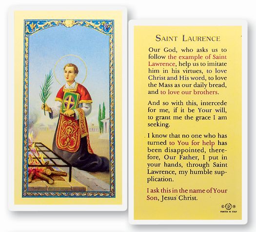 Saint Lawrence Laminated Catholic Prayer Holy Card Pack of 25