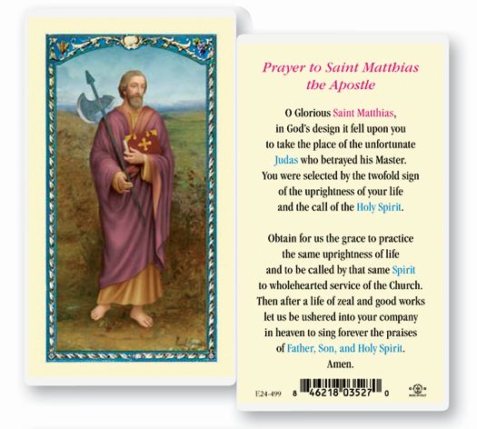Saint Matthias Laminated Catholic Prayer Holy Card with Prayer on Back, Pack of 25