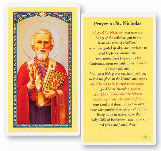 Saint Nicholas Laminated Catholic Prayer Holy Card Pack of 25
