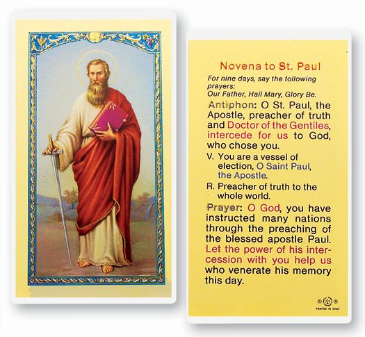 Saint Paul Novena Laminated Catholic Prayer Holy Card Pack of 25