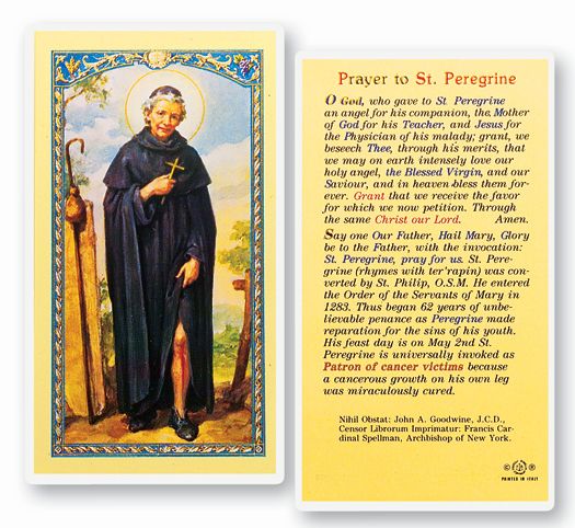 Saint Peregrine Laminated Catholic Prayer Holy Card with Prayer on Back, Pack of 25