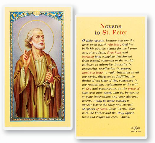 Saint Peter Novena Laminated Catholic Prayer Holy Card Pack of 25