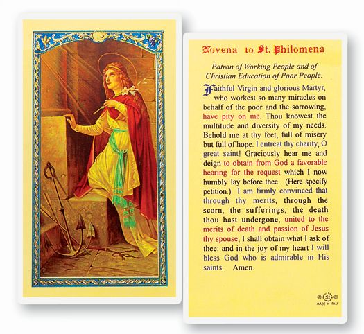 Saint Philomena Novena Laminated Catholic Prayer Holy Card with Prayer on Back, Pack of 25