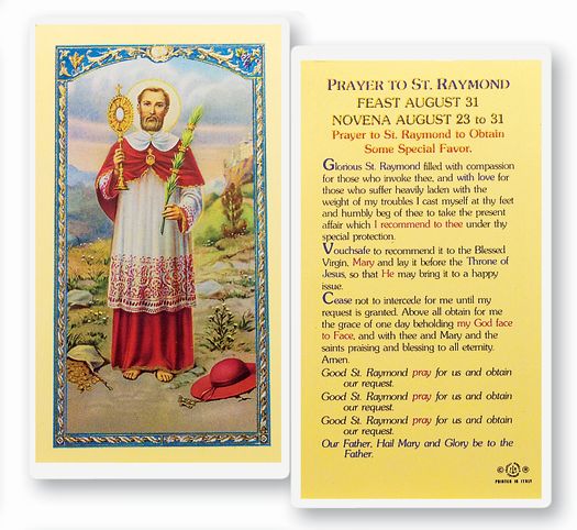 Saint Raymond Laminated Catholic Prayer Holy Card Pack of 25