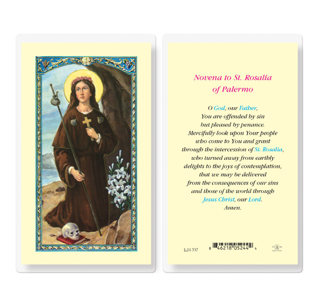 Saint Rosalia of Palermo Laminated Catholic Prayer Holy Card Pack of 25
