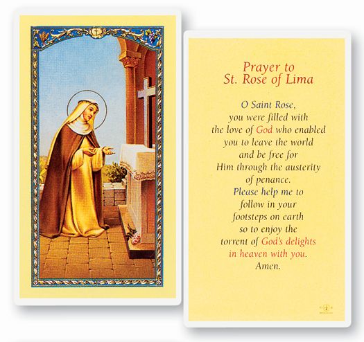Saint Rose of Lima Laminated Catholic Prayer Holy Card with Prayer on Back, Pack of 25