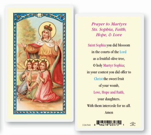 Saint Sophia Laminated Catholic Prayer Holy Card with Prayer on Back, Pack of 25