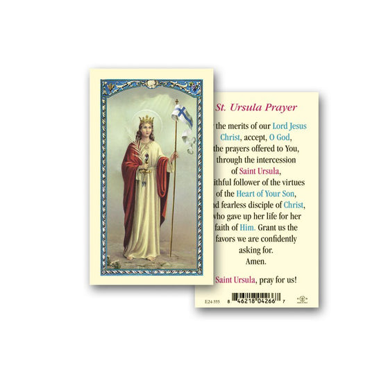 Saint Ursula Laminated Catholic Prayer Holy Card with Prayer on Back, Pack of 25