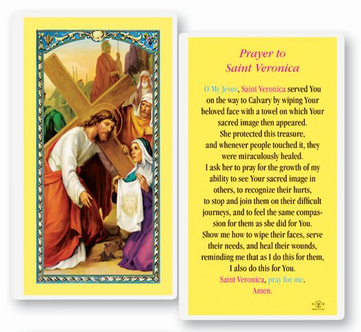 Saint Veronica Laminated Catholic Prayer Holy Card Pack of 25
