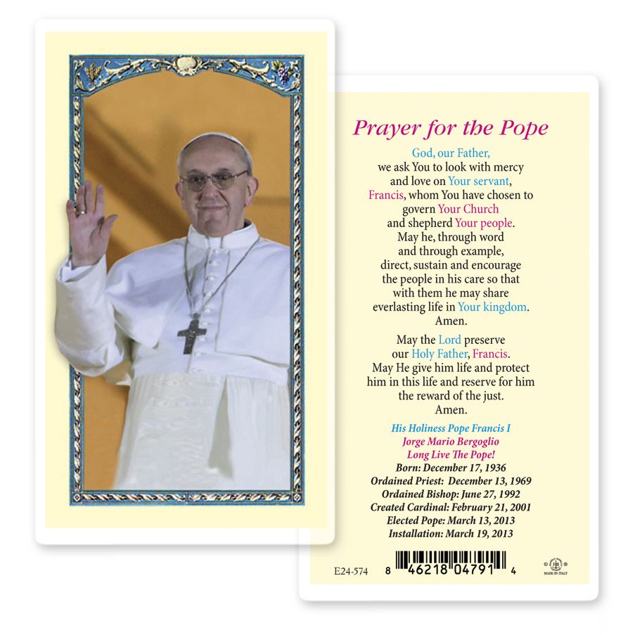 Pope Francis Laminated Catholic Prayer Holy Card Pack of 25