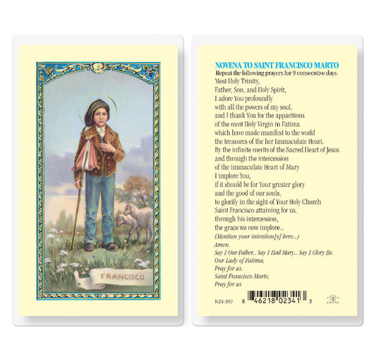 Saint Francisco Marto Novena Laminated Catholic Prayer Holy Card with Prayer on Back, Pack of 25