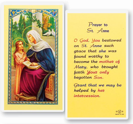 Saint Anne Laminated Catholic Prayer Holy Card Pack of 25