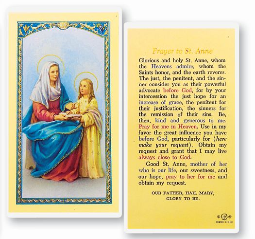 Saint Anne Laminated Catholic Prayer Holy Card Pack of 25