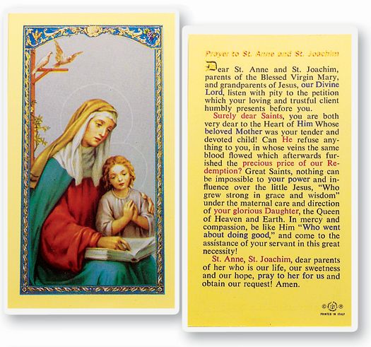 Saint Anne and Saint Joaquim Catholic Prayer Holy Card with Prayer on Back, Pack of 25