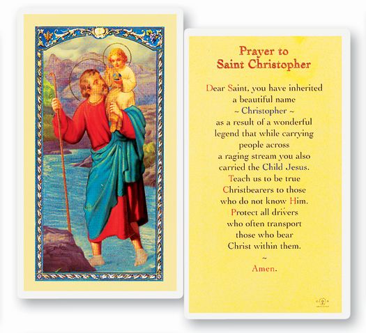 Saint Christopher Laminated Catholic Prayer Holy Card with Prayer on Back, Pack of 25
