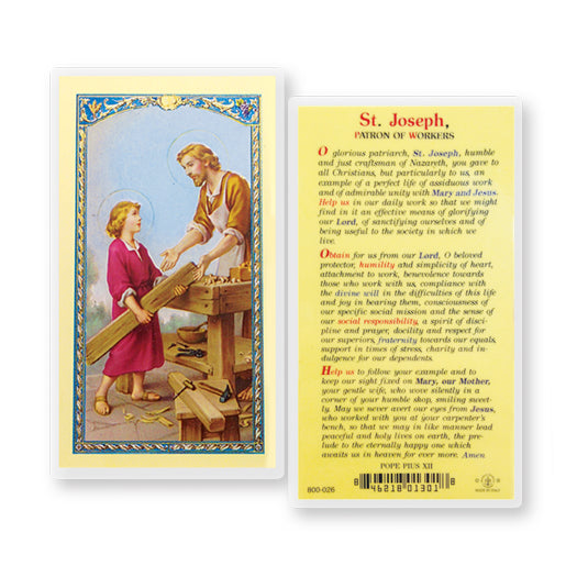 Saint Joseph Patron of Workers Laminated Holy Card Pack of 25