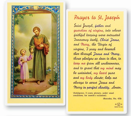 Saint Joseph Laminated Catholic Prayer Holy Card with Prayer on Back, Pack of 25