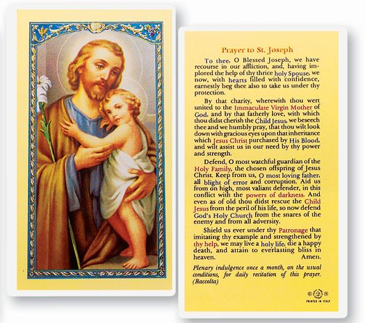 Saint Joseph Laminated Catholic Prayer Holy Card Pack of 25