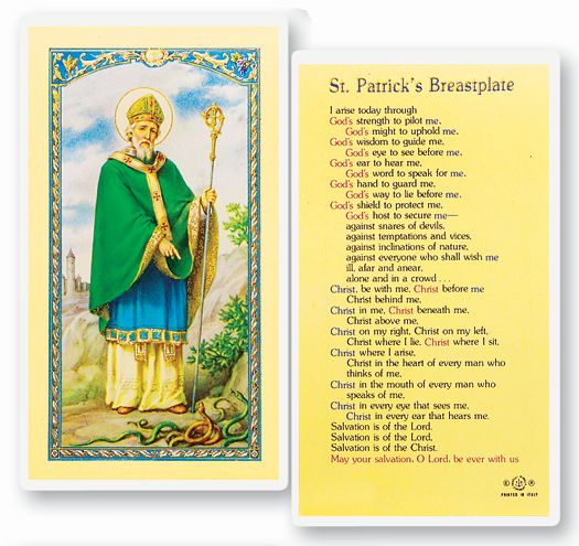 Saint Patrick's Breastplate Laminated Catholic Prayer Holy Card with Prayer on Back, Pack of 25