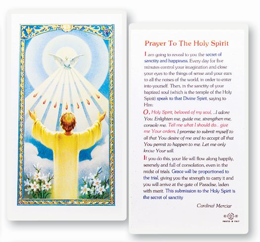 Confirmation Holy Spirit Laminated Catholic Prayer Holy Card with Prayer on Back, Pack of 25