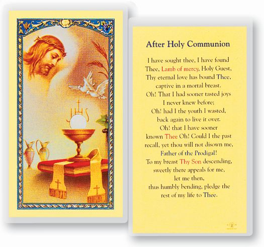 Holy Communion-Prayer After Laminated Catholic Prayer Holy Card with Prayer on Back, Pack of 25