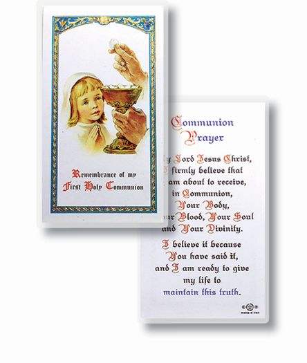 Communion Girl Laminated Catholic Prayer Holy Card with Prayer on Back, Pack of 25