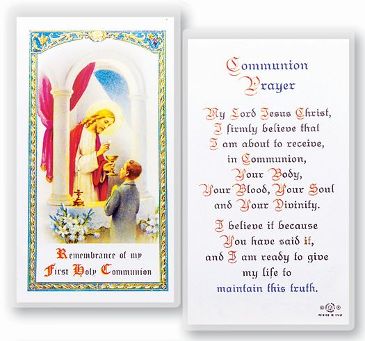 Communion Boy Laminated Catholic Prayer Holy Card Pack of 25