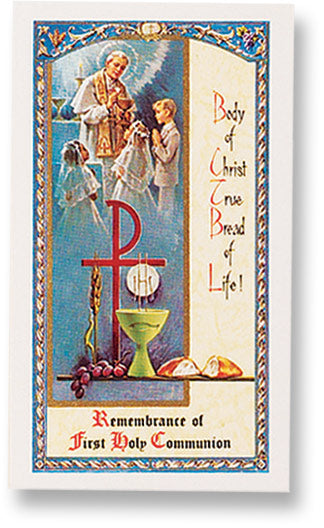 First Holy Communion Laminated Catholic Prayer Holy Card with Prayer on Back, Pack of 25