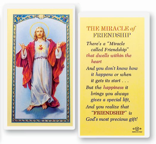 Miracle of Friendship Laminated Catholic Prayer Holy Card with Prayer on Back, Pack of 25
