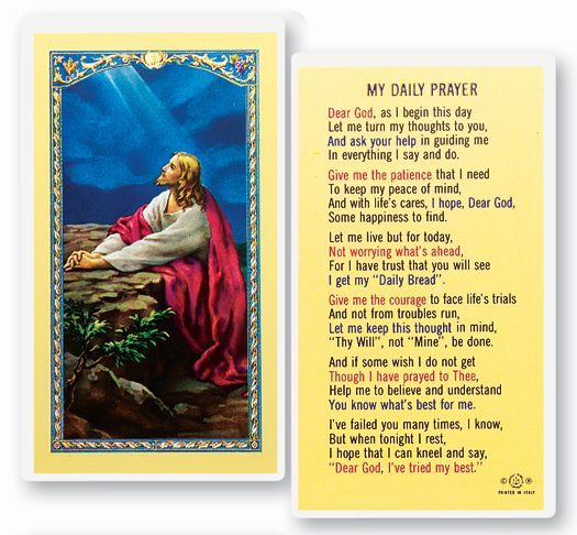 My Daily Prayer Laminated Catholic Prayer Holy Card Pack of 25