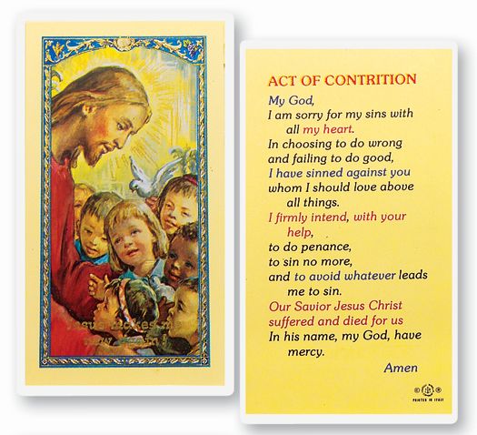 Act of Contrition Laminated Catholic Prayer Holy Card with Prayer on Back, Pack of 25