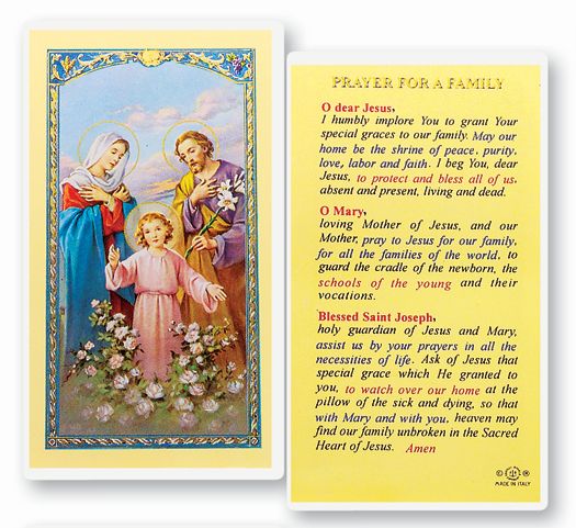 Family Prayer Laminated Catholic Prayer Holy Card with Prayer on Back, Pack of 25