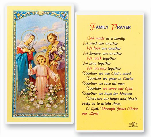 Family Prayer Laminated Catholic Prayer Holy Card Pack of 25