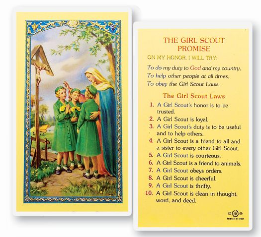 Girl Scout Promise Laminated Catholic Prayer Holy Card with Prayer on Back, Pack of 25