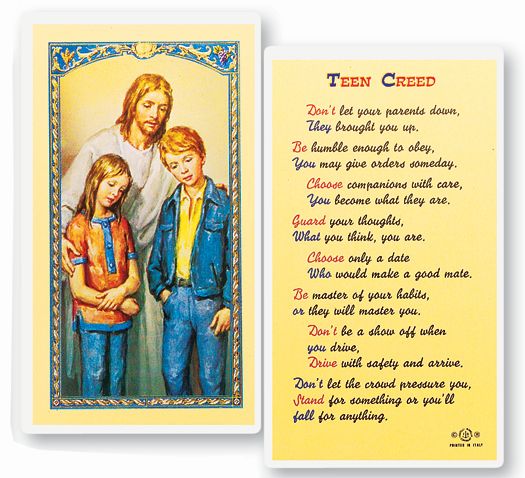 Teen Creed Laminated Catholic Prayer Holy Card Pack of 25