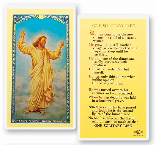 One Solitary Life Laminated Catholic Prayer Holy Card Pack of 25
