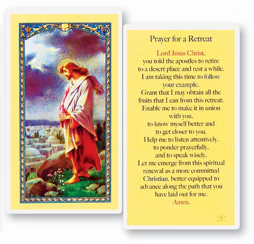 Prayer for Retreat Laminated Catholic Prayer Holy Card with Prayer on Back, Pack of 25