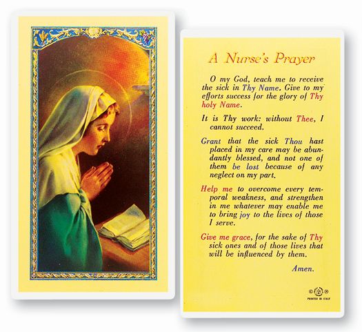 Nurse's Prayer Laminated Catholic Prayer Holy Card Pack of 25