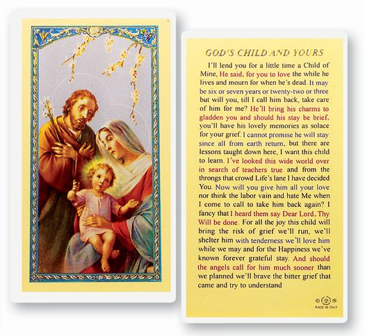 God's Child and Yours Laminated Catholic Prayer Holy Card with Prayer on Back, Pack of 25