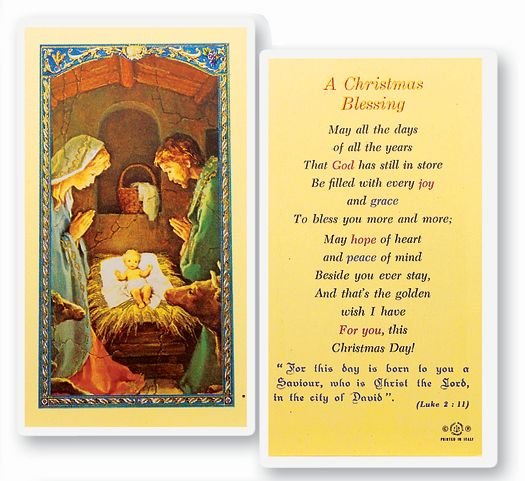 A Christmas Blessing Laminated Catholic Prayer Holy Card with Prayer on Back, Pack of 25
