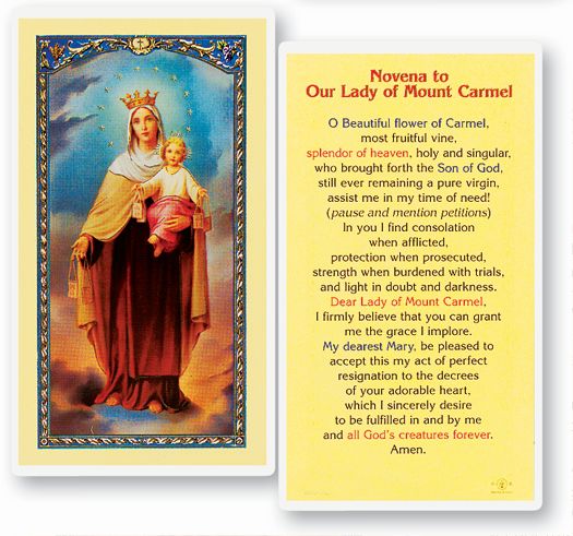 Our Lady of Mount Carmel Laminated Catholic Prayer Card Pack of 25