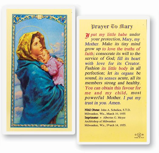 Mary-Madonna of the Street Laminated Catholic Prayer Holy Card with Prayer on Back, Pack of 25