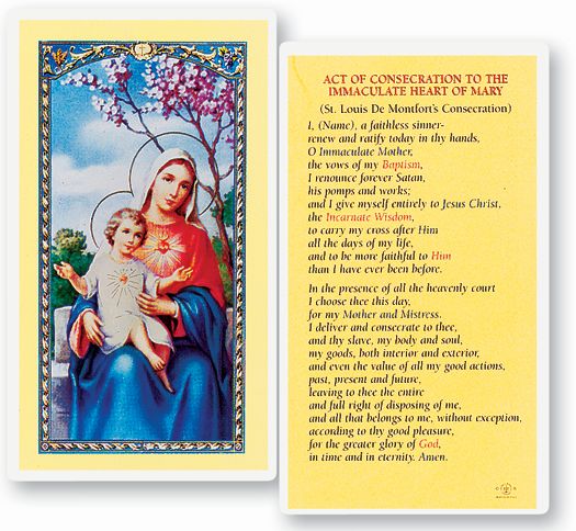 Consecration to the Immaculate Heart of Mary Laminated Catholic Prayer Holy Card Pack of 25