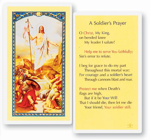 Soldier's Prayer Laminated Catholic Prayer Holy Card with Prayer on Back, Pack of 25