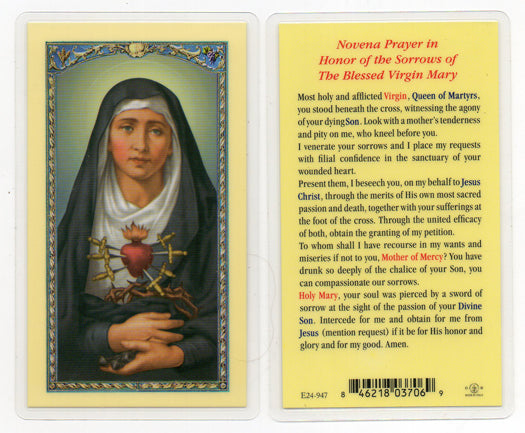 Seven Sorrows of Mary Laminated Catholic Prayer Card Pack of 25