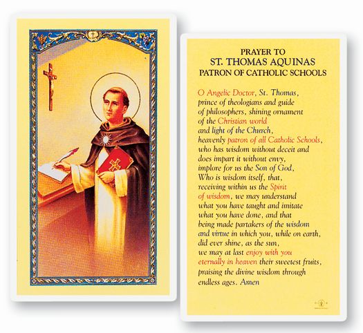 Saint Thomas Aquinas Laminated Catholic Prayer Holy Card Pack of 25