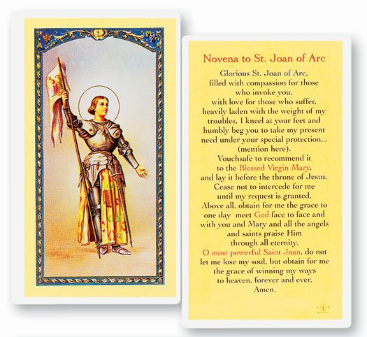 Joan of Arc Novena Laminated Catholic Prayer Holy Card with Prayer on Back, Pack of 25