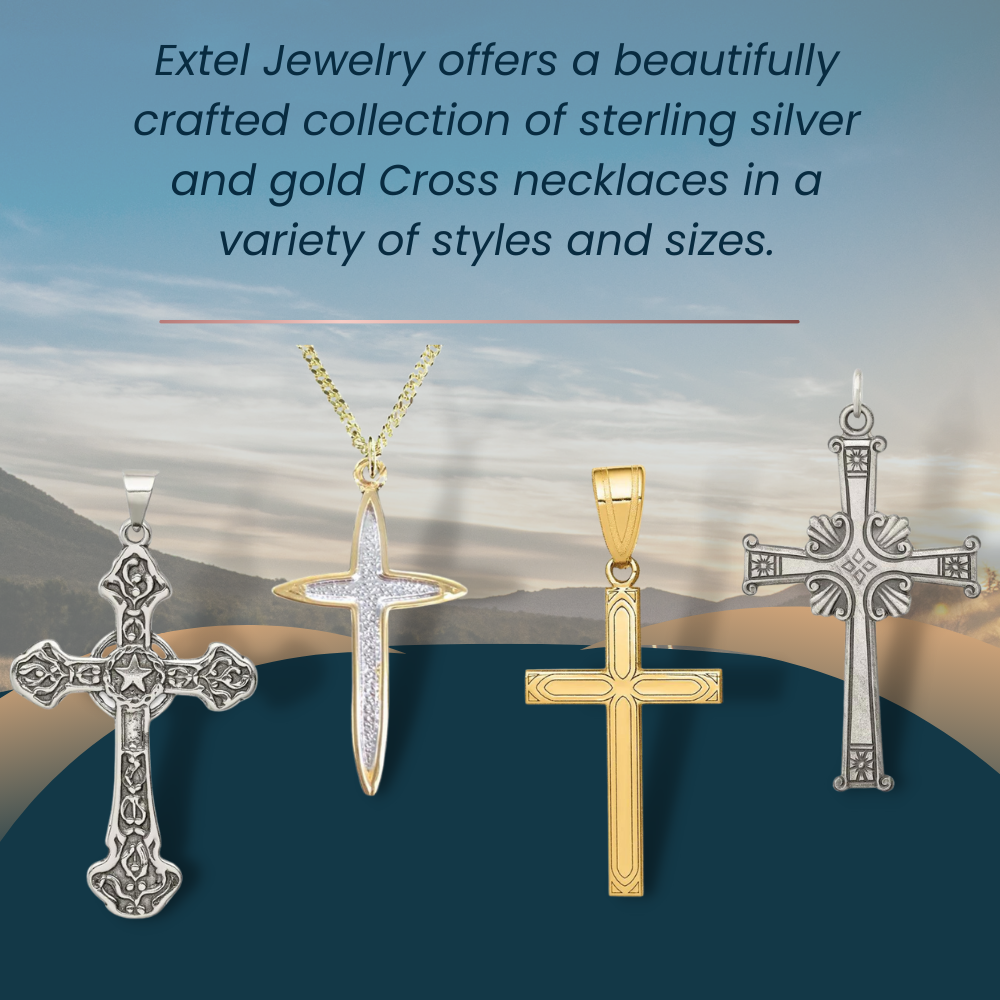 Extel Large Sterling Silver Womens Sideways Cross Necklace with 18" Necklace