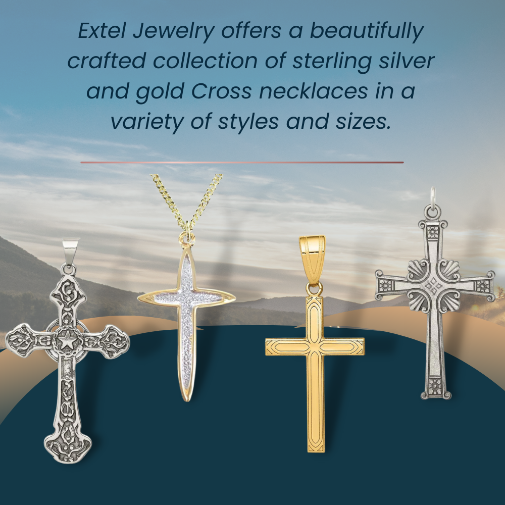 Extel Medium 14K White Gold Mens Womens Cross Pendant Charm